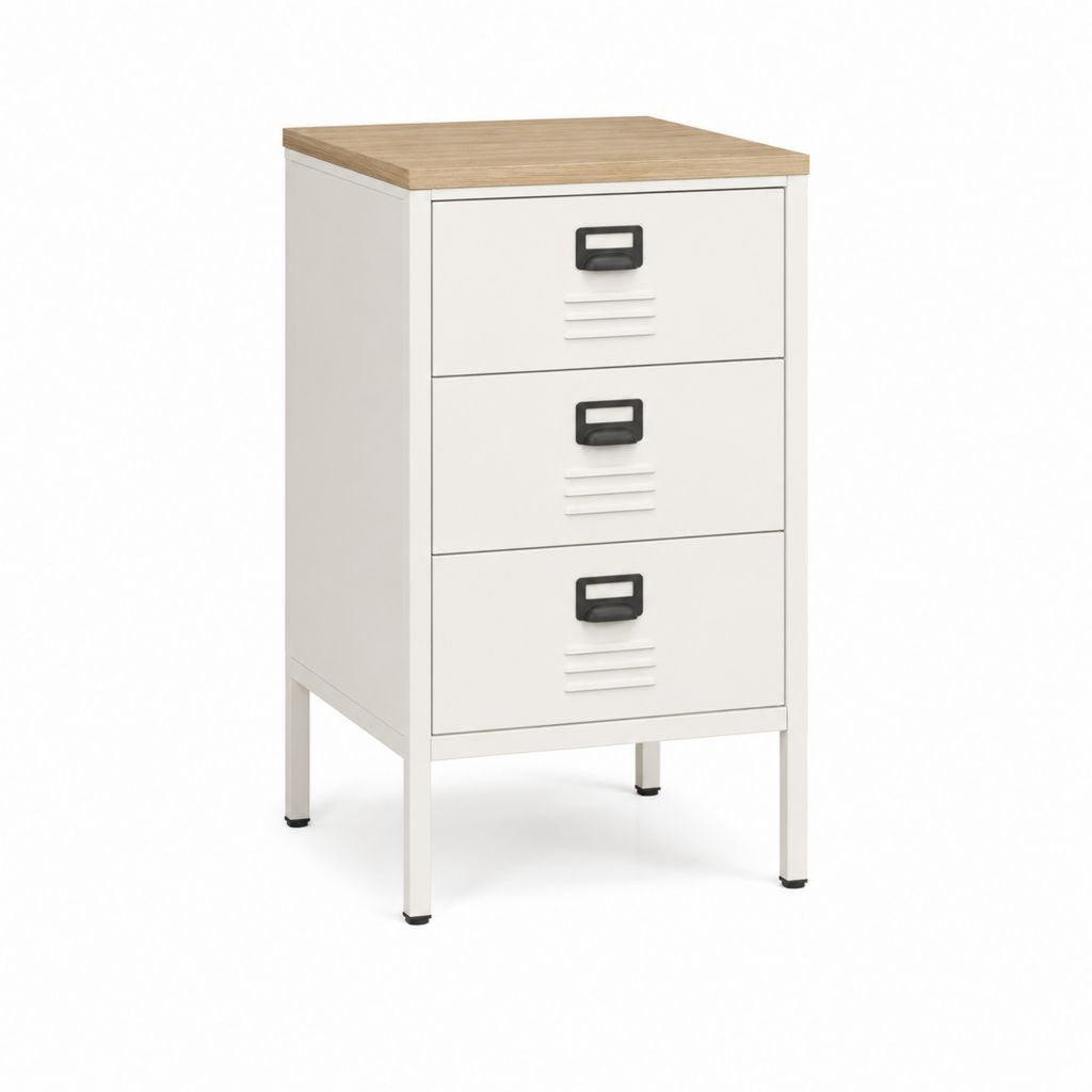 Nachttisch mit 3 Schubladen Weiß Eiche MDF Stahl rechteckig 40 x 40 x 70 cm