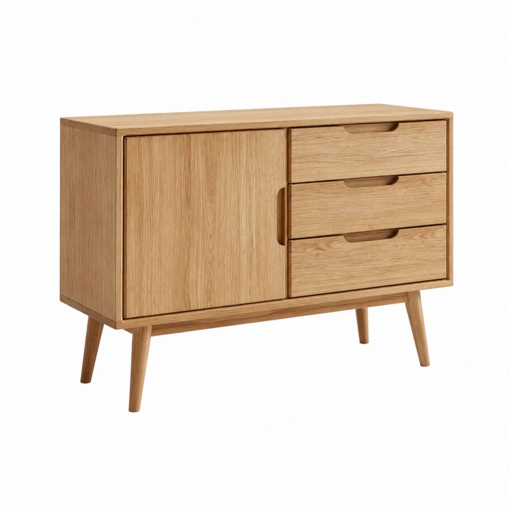 Sideboard Eiche natur Massivholz rechteckig 120 x 40 x 75 cm mit 2 Türen und 3 Schubladen