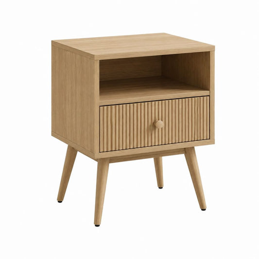 Nachttisch Eiche MDF rechteckig mit Schublade und offenem Fach 40 x 40 x 60 cm