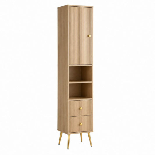 Hochschrank mit Lamellentüren Eichenoptik MDF 45 x 40 x 180 cm