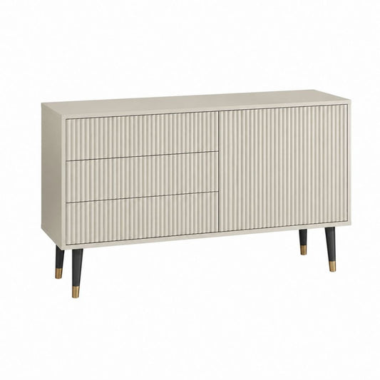 Sideboard Cremeweiß aus MDF und Spanplatte mit 3 Schubladen 1 Tür 120 x 40 x 75 cm