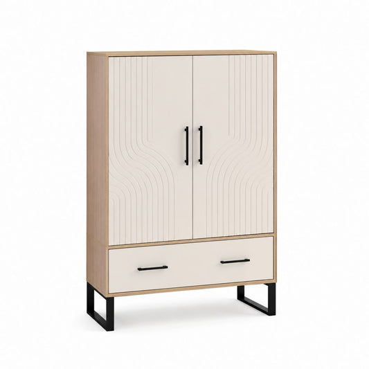 Sideboard Hochschrank mit 2 Türen und Schublade Creme Eiche MDF 80 x 40 x 140 cm