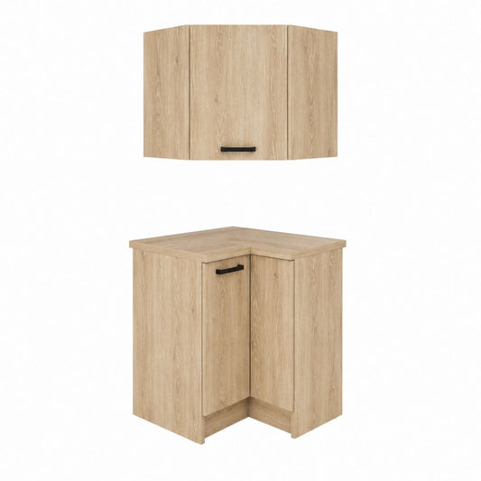 Eckküchenschrank Set aus Spanplatte in Eiche Natur mit 2 Schränken 60 x 60 x 82 cm und 60 x 60 x 60 cm