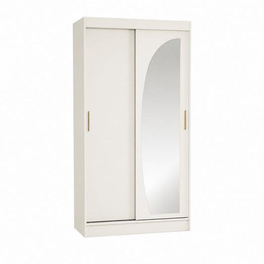 Kleiderschrank mit 2 Schiebetüren Spiegel Creme Spanplatte rechteckig 100 x 60 x 200 cm