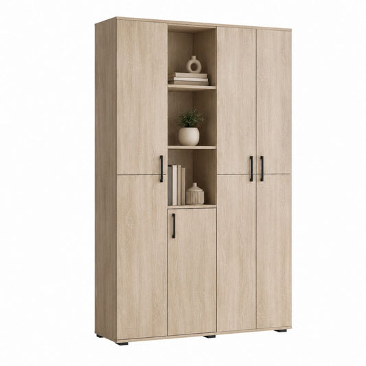 Highboard mit 4 Türen in heller Eichenoptik aus melaminbeschichteter Spanplatte rechteckig 100 x 40 x 180 cm