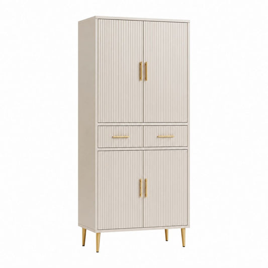 Highboard Schrank Cremeweiß aus Spanplatte mit Rillenfront 80 x 40 x 180 cm