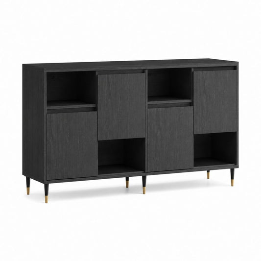 Sideboard Schwarz aus MDF rechteckig mit 4 Türen und 4 offenen Fächern 160 x 40 x 100 cm