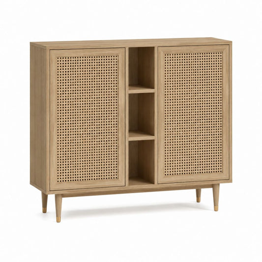 Sideboard mit Rattangeflecht Eiche-Optik rechteckig 120 x 40 x 95 cm