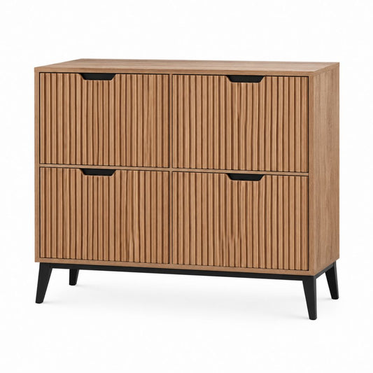 Sideboard Eiche Natur aus Spanplatte und MDF rechteckig mit 4 Türen 100 x 40 x 90 cm