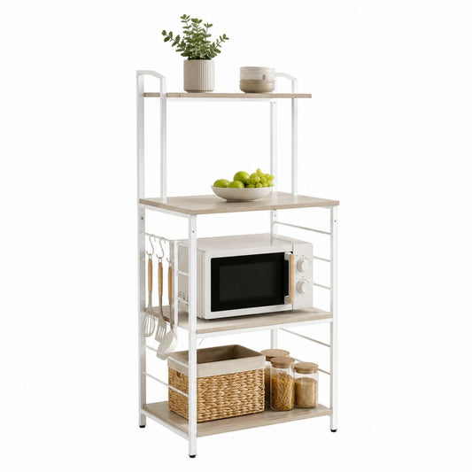 Küchenregal Mikrowellenregal Weiß Stahl MDF Eicheoptik rechteckig 60 x 40 x 150 cm