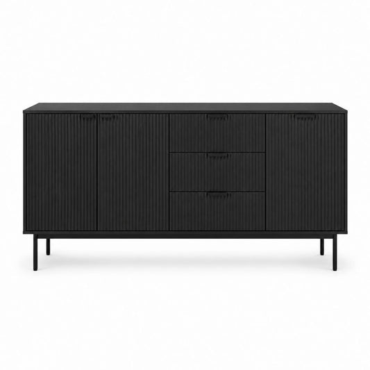 Sideboard Schwarz MDF mit Rillenfront und 3 Türen 3 Schubladen 160 x 40 x 80 cm