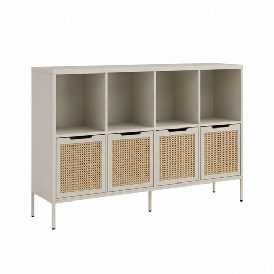 Küchen-Sideboard Greige MDF Rattan rechteckig 160 x 40 x 100 cm