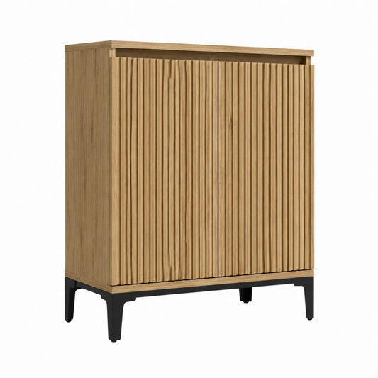 Sideboard Eiche Natur mit 2 Türen und schwarzen Stahlfüßen 80 x 40 x 110 cm