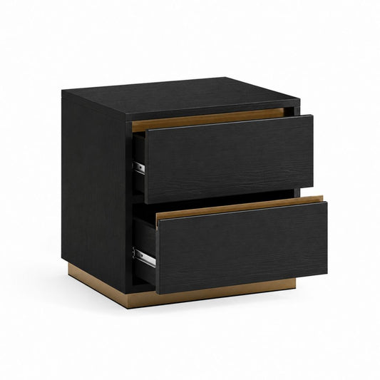 Nachttisch Schwarz mit Goldfarbenem Stahlgestell MDF Rechteckig 50 x 40 x 55 cm mit 2 Schubladen