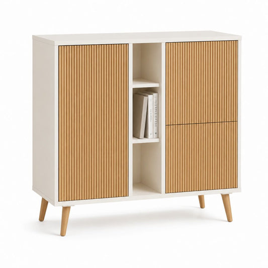 Sideboard Creme Natur mit Lamellenfront aus MDF rechteckig 120 x 120 x 40 cm